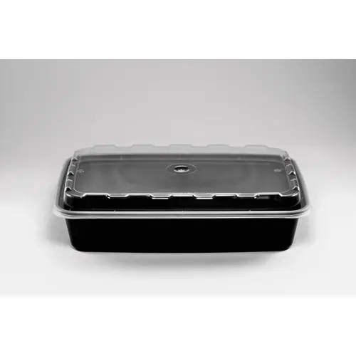 CUBEWARE CR-927B Cubeware 28 Ounce Rectangular Container Black Base With Clear Lid, 150 Set