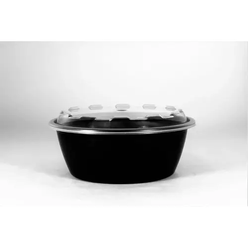 CUBEWARE CO-632B Cubeware 32 Ounce Round Container Black Base With Clear Vented Lid, 150 Set
