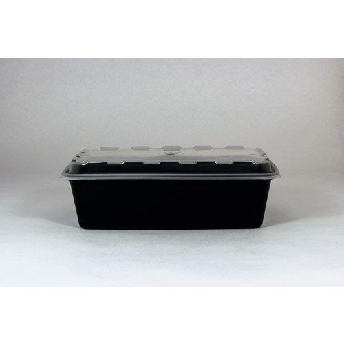 CUBEWARE CR-937B Cubeware 38 Ounce Rectangular Container Black Base With Clear Lid, 150 Set