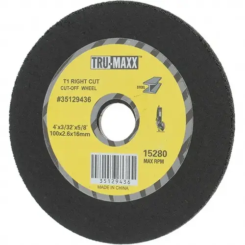 Tru-Maxx 400105 Cutoff Wheel: Type 1, 4" Dia, 3/32" Thick, 5/8" Hole, Aluminum Oxide
