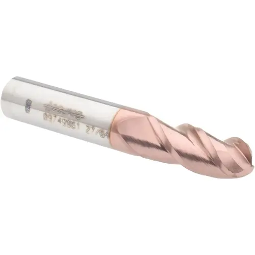 Accupro 12184383 Ball End Mill: 0.4219" Dia, 1" LOC, 3 Flute, Solid Carbide
