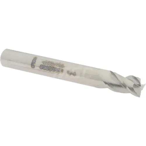 Accupro 12182169 Square End Mill: 1/4 inch Dia, 3/8 inch LOC, 1/4 inch Shank Dia, 2 inch OAL, 3 Flutes, Solid Carbide