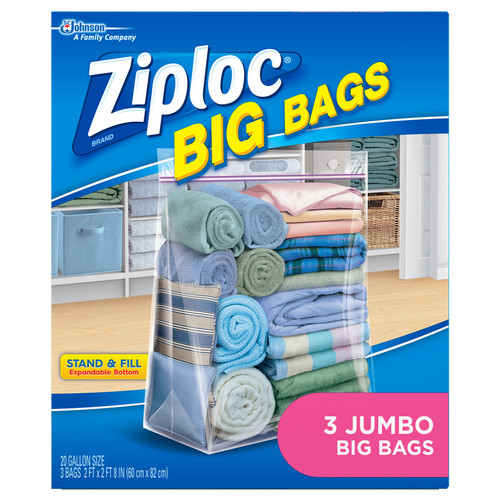 Ziploc Double Zipper Big Bags, Jumbo, 20 Gallon - 3 count