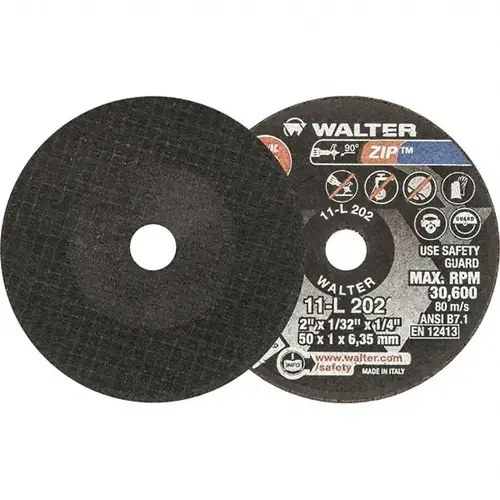 WALTER Surface Technologies 11L202 Cut-Off Wheel: Type 1, 2" Dia, 1/32" Thick, 1/4" Hole, Aluminum Oxide