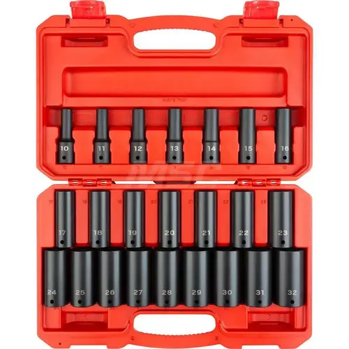 Tekton SID92330 1/2 Inch Drive Deep 6-Point Impact Socket Set, 23-Piece (10-32 mm)