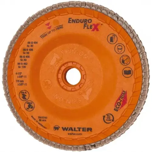 WALTER Surface Technologies 06B458 Flap Disc: 5/8-11 Hole, 80 Grit, Type 27