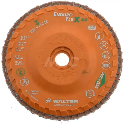 WALTER Surface Technologies 06U456 Flap Disc: 5/8-11 Hole, 60 Grit, Zirconia Alumina, Type 27