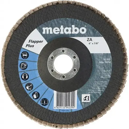 Metabo 629422000 Flap Disc: 7/8" Hole, 40 Grit, Ceramic & Zirconia Alumina, Type 29