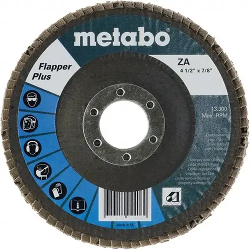 Metabo 629480000 Flap Disc: 7/8" Hole, 36 Grit, Zirconia Alumina, Type 27
