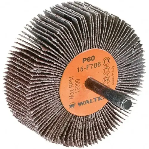 WALTER Surface Technologies 15F706 Mounted Flap Wheel: 3" Dia, 1" Face Width, 60 Grit, Aluminum Oxide