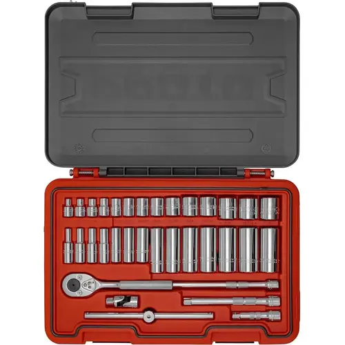 Proto J52134S Socket Set: 34 Pc, 3/8 to 1" Socket