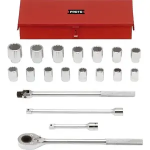 Proto J55200A Standard Socket Set: 19 Pc, 3/4" Drive, 24.00 to 46.00" Socket