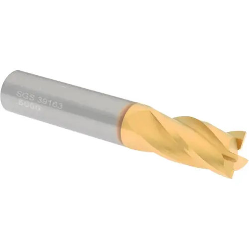 SGS 39163 Square End Mill: 1/2 inch Dia, 1 inch LOC, 1/2 inch Shank Dia, 3 inch OAL, 4 Flutes, Solid Carbide