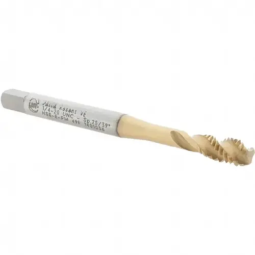 LMT 1401036 Spiral Flute Tap: 1/4-20, UNC, 3 Flute, Bottoming, 2B & 3B Class of Fit, High Speed Steel, TiCN Plus Finish