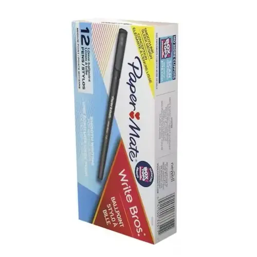 PAPERMATE 3331131 Ballpoint Pen, Medium Point, Black ink, Black Barrel - pack of 12