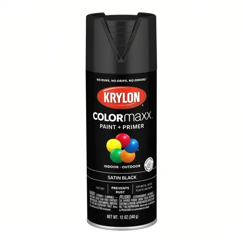 KRYLON 5578 COLORmaxx Spray Paint, Semi-Flat, Black, 12 oz, Aerosol Can