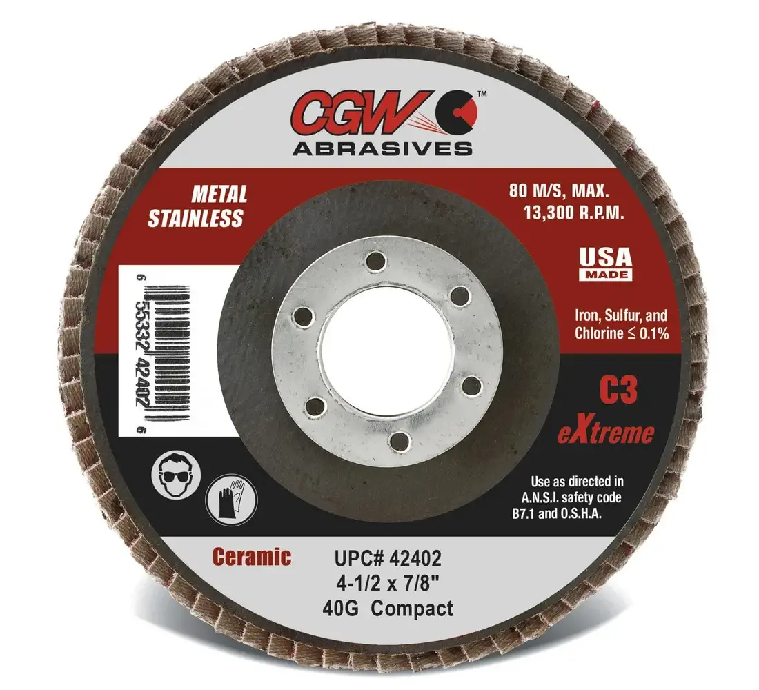 CGW ABRASIVES 42411 Flap Disc: 5/8-11 Hole, 36 Grit, Ceramic