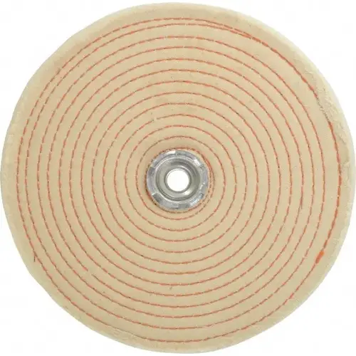 Dico 7000248 Unmounted Spiral Sewn Buffing Wheel: 8" Dia, 1/2" Thick, 1/2" Arbor Hole Dia