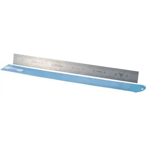 PEC Tools 262-012 Steel Rule: 12" OAL, English & Metric Graduation, Rigid, 1" OAW Satin Chrome-Plated