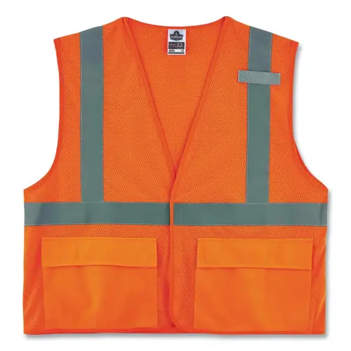 GloWear  Safety Vest, 8220HL, Mesh, Class 2, Type R, Reflective Strip, 3 Pockets, Hook and Loop, Large/X-Large, Orange
