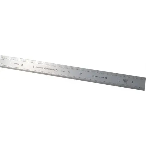 PEC Tools 562-012 Steel Rule: 12" OAL, Decimal & Metric Graduation, Rigid, 1" OAW Satin Chrome-Plated