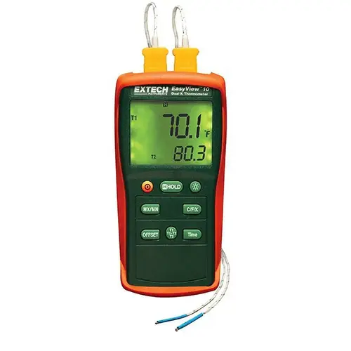 Extech EA10 Digital Easy View Dual Input Thermometer: 1,999 degree F, K Thermocouple Sensor