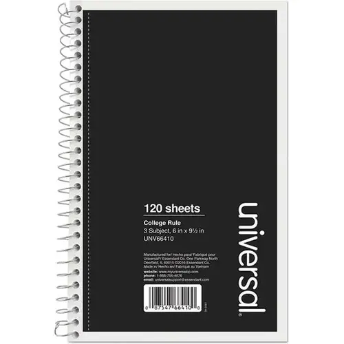 Universal UNV66410 Wirebound Notebook: 120 Sheets, College Ruled