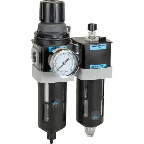 FRL Combination Unit: 1/2 NPT, Standard, 2 Pc Filter/Regulator-Lubricator with Pressure Gauge