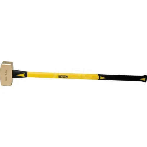 ABC Hammers ABC10BF 10 lb Brass Sledge Hammer, Non-Sparking, Non-Marring, 2-1/2" Face Diam, 5-3/4" Head Length, 36" OAL, 33" Fiberglass Handle, Double Faced