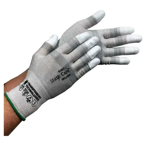 Transforming Technologies GL2502T Electrical Protection Gloves & Leather Protectors; Size: Small; Medium; Primary Material: Nylon Blend; Coating Material: Polyurethane; Coating Coverage: Fingertips; Material: Nylon Blend; Lining Material: Unlined; Back Material: None; Color: Silver; Grip