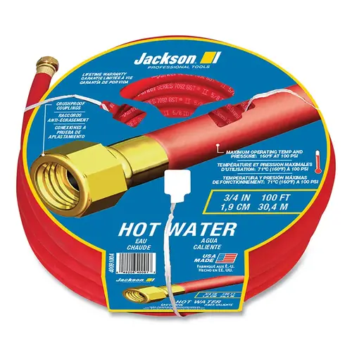 JACKSON PROFESSIONAL TOOLS 4009100A Hot Water Hose, 3/4 in dia X 100 ft L, Red
