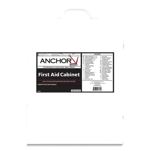 Anchor Industries 3SH-M-FAC 3 Shelf First Aid Cabinet, 150 Person, Metal Case, Includes 800 Pieces
