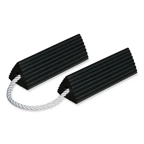 CHECKERS RC5515-P General-Purpose Rubber Wheel Chock, 14.5 in L x 11 in W x 5.25 in H, Black, Includes 24 in Rope Paired, Aviation