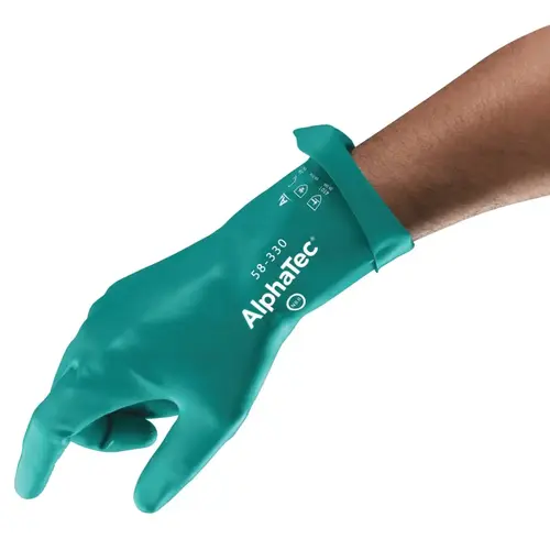 AlphaTec 58-330-10 58-330 AQUADRI  Medium-Duty Nitrile Gloves, Gauntlet Cuff, Soft Foam Lining, Size 10, Green Pair