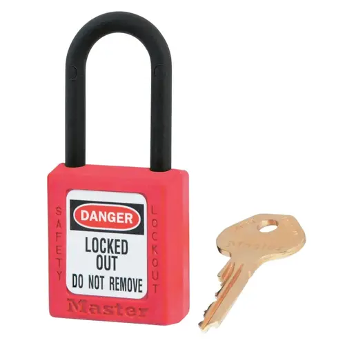 Zenex  Thermoplastic Safety Lockout Padlock, 406 Dielectric, 1-1/2 W x 1-3/4 H Body, 1-1/2 in H Shackle, KD, Red
