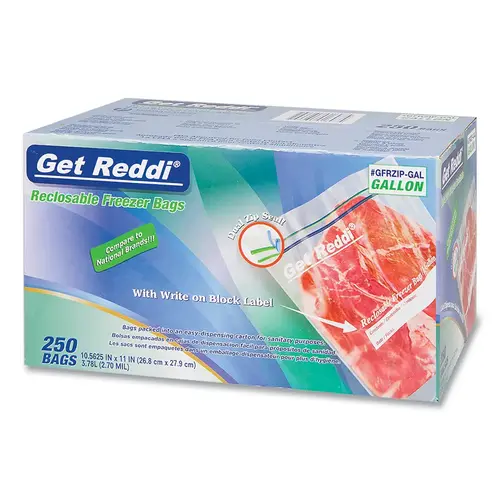 Get Reddi GFRZIP-GAL Double Zipper Reclosable Bags, 10.5 x 11 in, 2.7 mil, Gallon, Freezer Clear