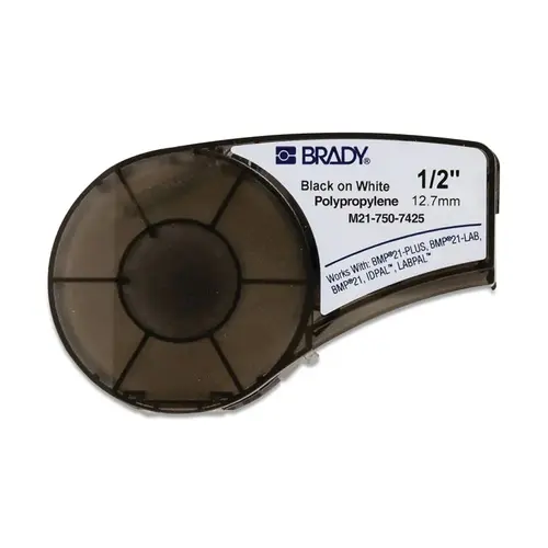 Brady 121015 BMP 21 Plus Series B-7425 Polypropylene Laboratory Label, 21 ft L x 0.5 in W, Black on White