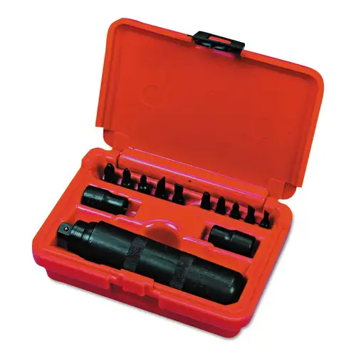 3/8 in Drive 13-Pc Hand Impact Driver Set, 2-Hex Bit Holders, 2-Phillips #1/#2/#3, 2-Slotted 3/16 in, 9/32 in, Plastic Case