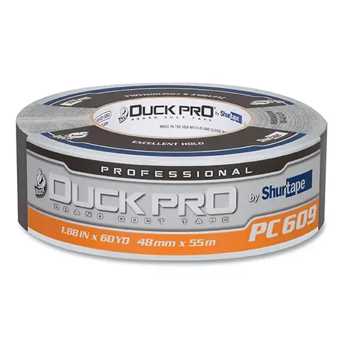 DUCK PRO SHURTAPE 105454 PC 609 Professional Grade Co-Extruded Cloth Duct Tape, 48 mm W x 55 m L x 10 mil Thick, Silver