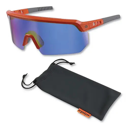 SKULLERZ 55022 Skullerz  AEGIR Safety Glasses/Sunglasses, Blue Mirror Polycarbonate Lens, Fog-Off+  Coating, Orange Frame