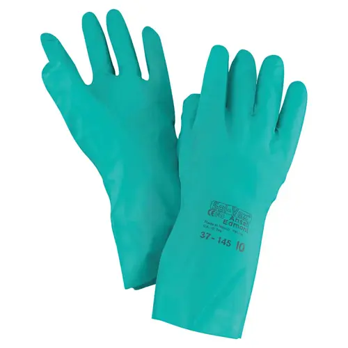 AlphaTec Solvex 37-145-10 37-145 Nitrile Gloves, Gauntlet Cuff, Unlined, Size 10, Green, 11 mil
