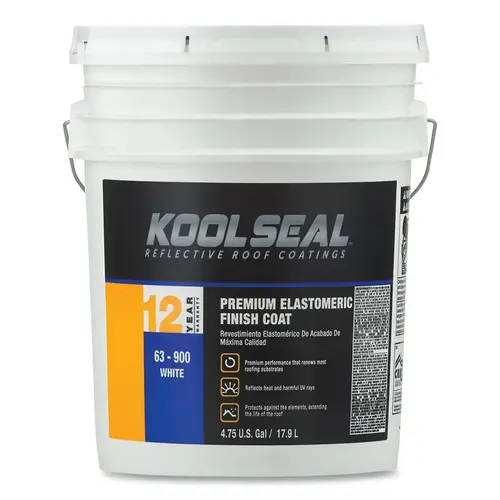 KOOL SEAL KS0063900-20 Premium 12 Year Elastomeric Roof Coating, 5 gal, Pail, White