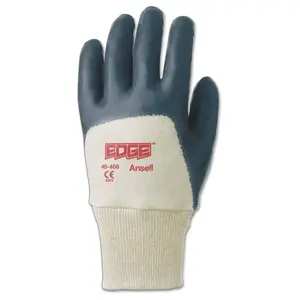 EDGE 40-400-9 40-400 Foam Nitrile Coated Gloves, Knit-Wrist Cuff, Size 9, Gray/Off White