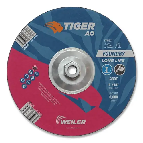 Tiger 68375 Tiger  Grinding Wheel, Combo, 9 in dia x 1/8 in Thick x 5/8 in-11 Arbor, 30 Grit, Aluminum Oxide, Type 27, 10 EA/BX