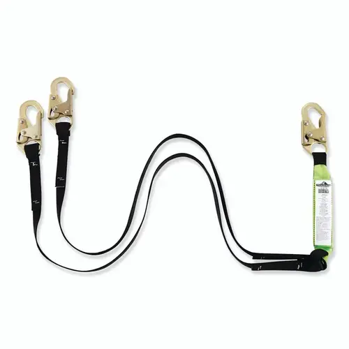 Peakworks V8104406 Shock Absorbing Lanyard, 6 ft, Steel Snap Hook, 310 lb, Steel Snap Hook, 2 Legs