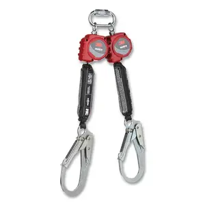 Protecta 3100512 PROTECTA  Personal Self Retracting Lifeline, 6 ft, Web, Single Pin Top Connector, Rebar Snap Hook, 310 lb, Twin Leg Red