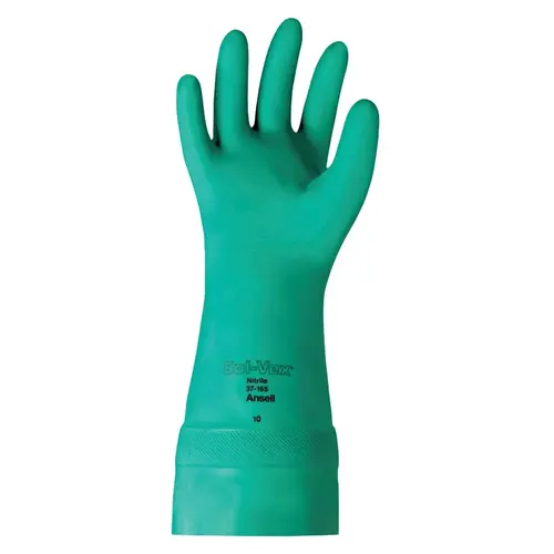 AlphaTec Solvex 37-165-10 37-165 Nitrile Gloves, Gauntlet Cuff, Unlined, Size 10, Green, 22 mil