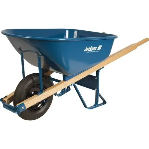 JACKSON PROFESSIONAL TOOLS M6T22BB Steel Contractors Wheelbarrow, 6 cu ft, 1 Pneumatic 2-Ply, B.B., Blue