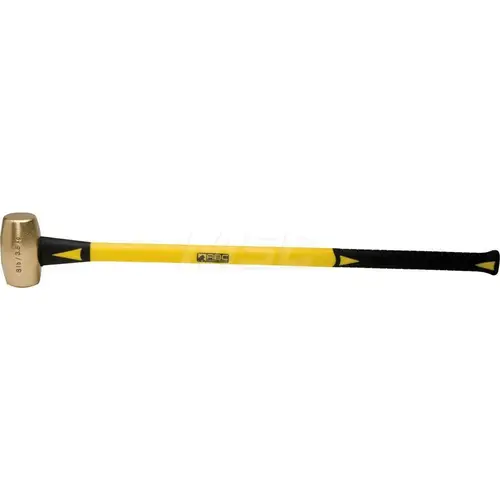 ABC Hammers ABC8BF 8 lb Brass Sledge Hammer, Non-Sparking, Non-Marring, 2-3/8" Face Diam, 5" Head Length, 36" OAL, 33" Fiberglass Handle, Double Faced