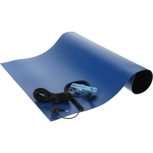 Bertech 2059S-2X5BKT Anti-Static Table Mat: Rubber, 5 ft OAL, 2 ft OAW, 0.08" Thick